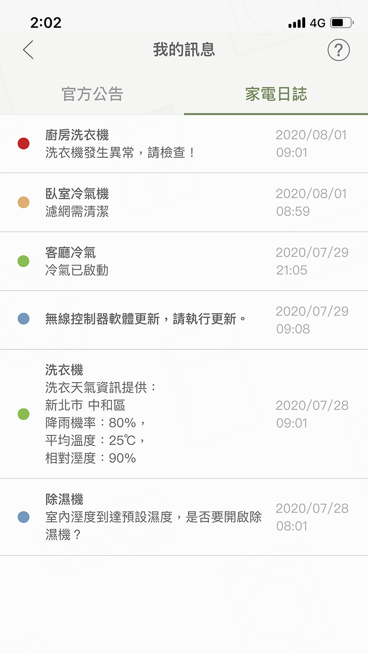 洗衣機異常訊息推播通知示意圖