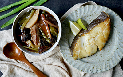 兩品料理-香煎鱈魚+清燉魷魚螺肉湯